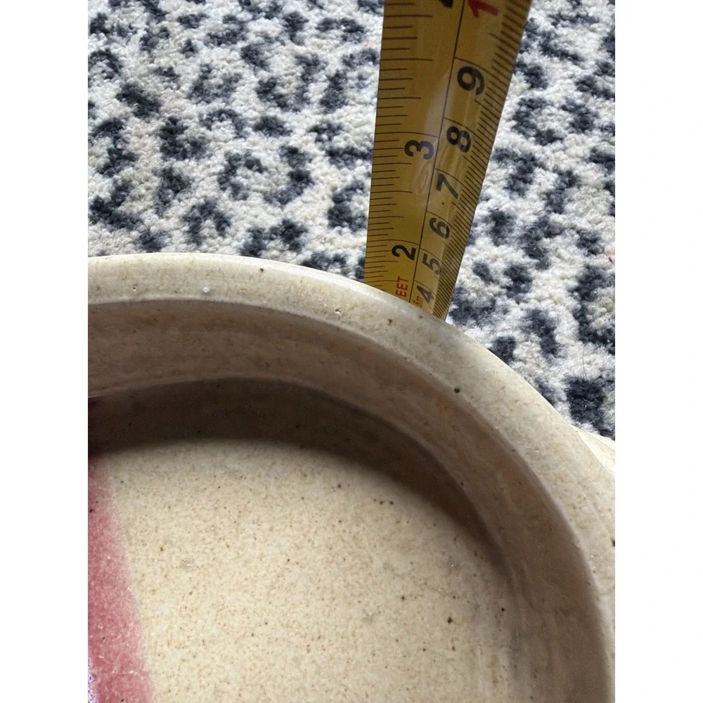 Studio Pottery Covered Casserole Base Dish Pink Swirl Oval Baker No Lid‎ VTG